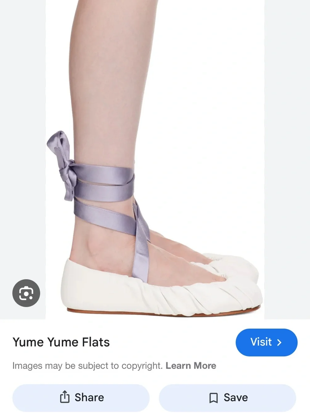 Yume Yume Cream Ballet Flats with Gray Satin Ribbon